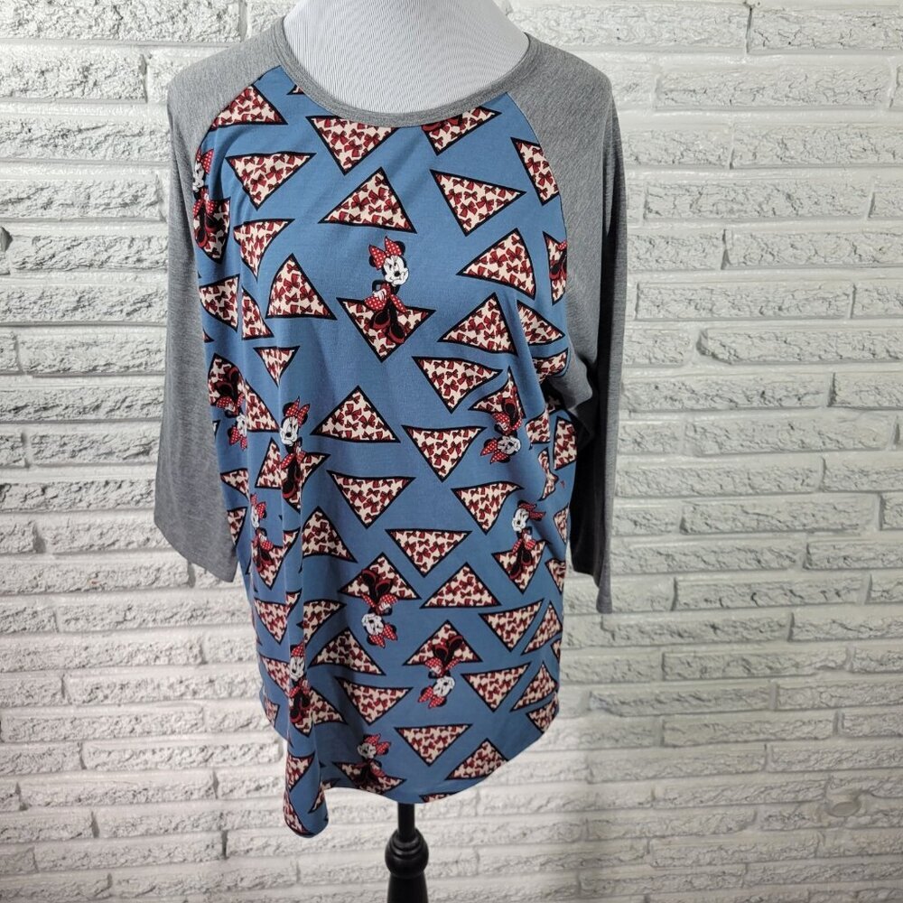 LuLaRoe Disney Minnie Mouse 2XL Top Blue Red Raglan Sleeve Randy Tee Plus NOV44E
